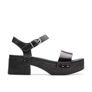 NWOT Clarks Sivanne Bay Heeled Sandal US 9 Black Leather Chunky Heel Boho